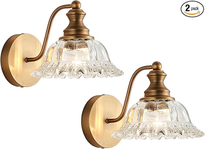 XIEDUN Vintage Wall Sconces Brass Wall Lights for Living Room Bathroom Sconces 2Pack