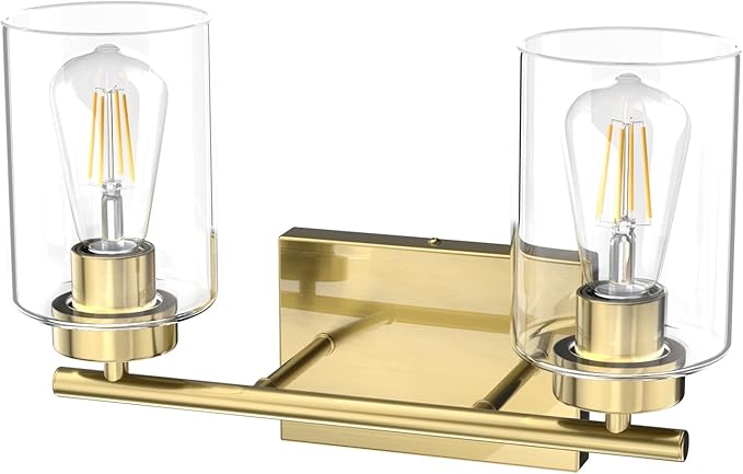 Aipsun Bathroom Light Fixtures,Brushed Brass Vanity Light Gold Wall Sconces Lighting Modern Bath Wall Mounted Lights with Glass Shade, Gold Wall Sconce for Bathroom(Exclude Bulb)