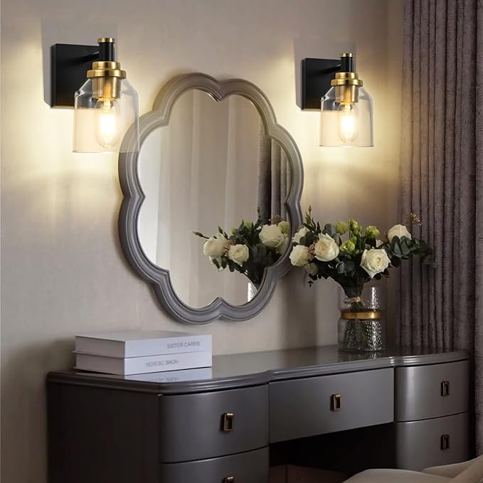 SOLFART Vintage 1 Light Bathroom Light Fixture Over Mirror for Bath Wall Light Black and Brass Lighting Fixture Vanity Light
