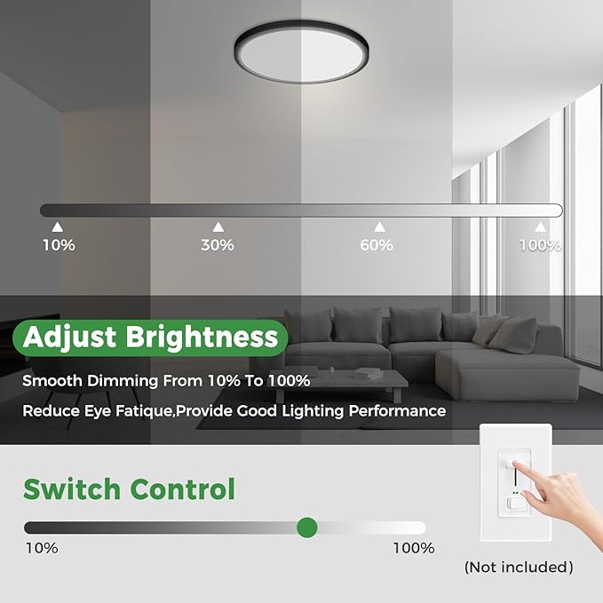 zemty 1Pack 13 inch Black LED Flush Mount Ceiling Lights, Dimmable 5 Color Temp (3000K-6500K), 24W 2400LM Bright Round Light Fixture for Kitchen Bathroom Bedroom Office