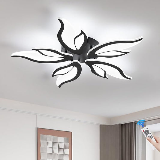 Modern Ceiling Light Fixture, 3000K-6000K Dimmable Flush Mount Ceiling Light, 45W Acrylic Black LED Ceiling Lights for Living Room, Bedroom, Dining Room,23.6In