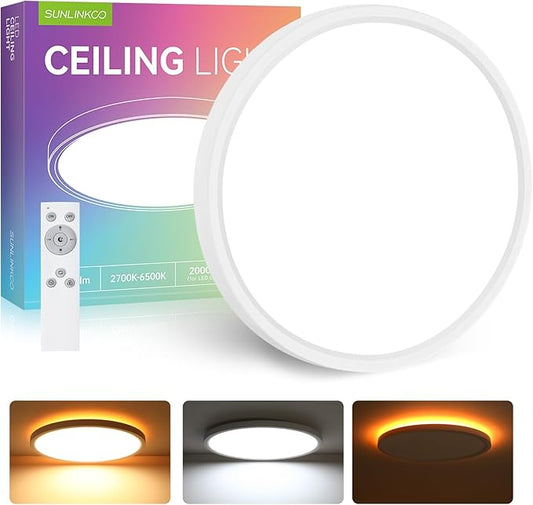 Dimmable Flush Mount LED Ceiling Light Fixture with Night Light, 12 Inch 24W Super Slim Ceiling Lamp with Remote, 2400LM Super Bright, 2700K-6500K CCT Selectable, for Bedroom Living Room Kitchen