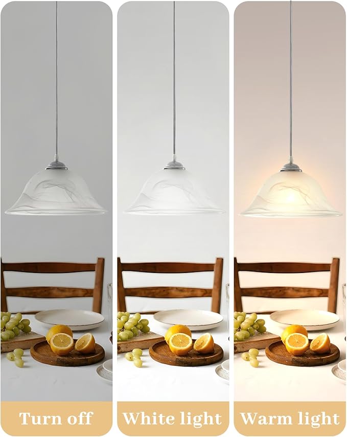 Chrome Pendant Lights Kitchen Island, 11.8 Inch Vintage Alabaster Glass Pendant Lights, White Farmhouse Pendant Light 2 Pack, Glass Pendant Light for Dinning Room, Living Room，Bedroom