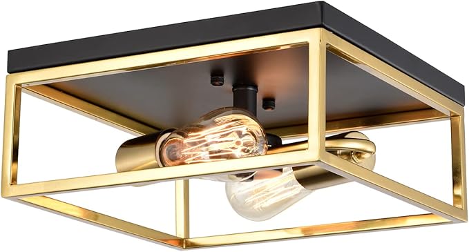 Treekee 11" Ceiling Light Fixtures, Flush Mount Lighting Square, Gold Metal Finish, Vintage Retro and Modern Industrial Charm Ceiling Lamp for Bedroom Hallway Foyer Entryway