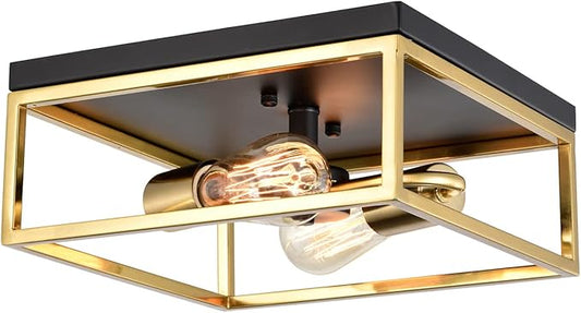 Treekee 11" Ceiling Light Fixtures, Flush Mount Lighting Square, Gold Metal Finish, Vintage Retro and Modern Industrial Charm Ceiling Lamp for Bedroom Hallway Foyer Entryway