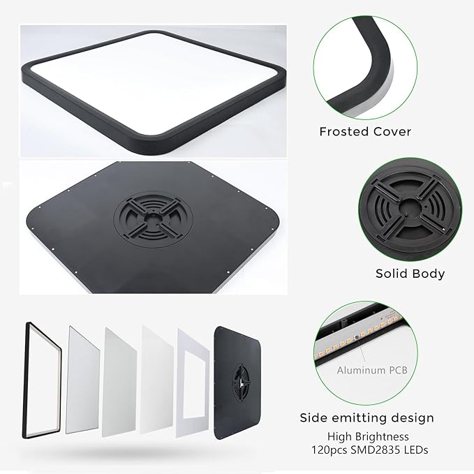15.7Inch 32W Square LED Ceiling Light Fixtures Flush Mount, 5000K Daylight White LED Ceiling Lamp, Surface Mount Modern Ceiling Lights, Black Slim Flat Panel Lighting for Bedroom, Kitchen, Bathroom