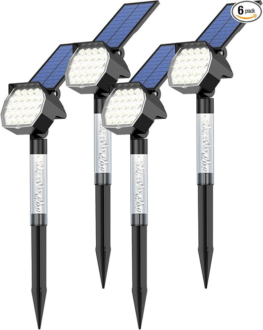 Solar Lights Outdoor Waterproof Spot Lights，IP65 Waterproof with Ambient Light Column & Adjustable Brightness,for Garden Yard Pathway Lawn (Cold White, 4 Pack)