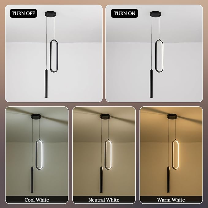 Black Modern Mini LED Pendant Light with Remote Control, 24W 3-Color Temp Stepless Dimmable Ceiling Hanging Light for Bedroom Kitchen Island Dining Room Foyer Entryway