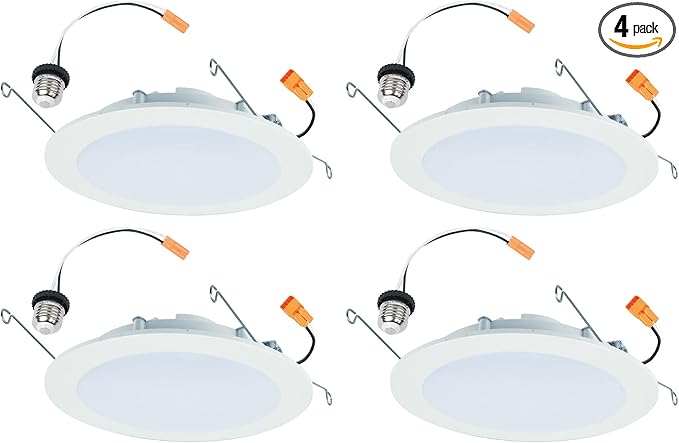 HALO HLBT 4 Pack 6 in Slim LED Recessed Light Trim with Selectable Color Temperature 2700K, 3000K, 3500K, 4000K, 5000K Dimmable Wet Location Indoor Outdoor New Construction Remodel - HLBT609FS5-4PK