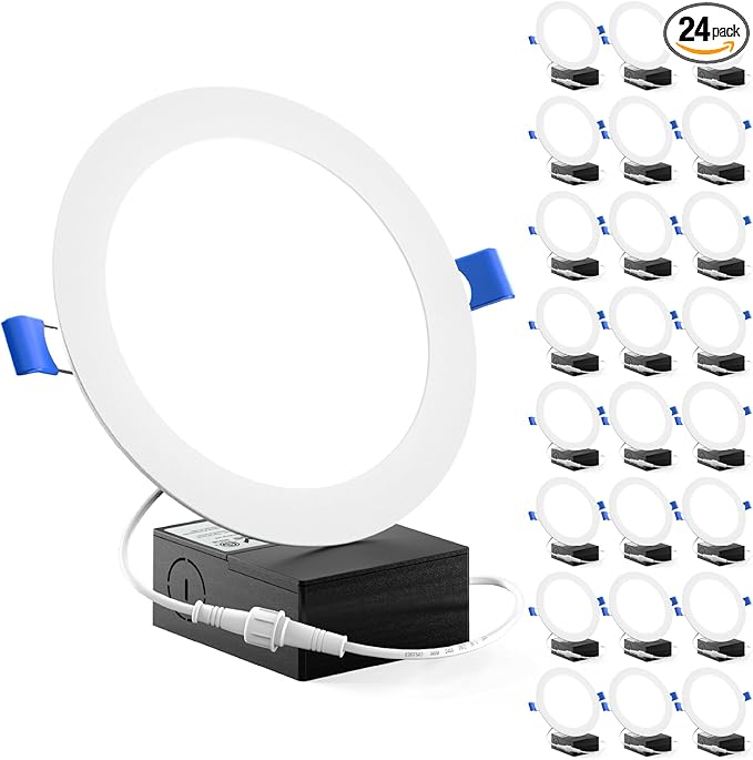 Sunco 24 Pack Recessed Lighting 6 Inch LED, Canless Ceiling Lights Slim with Junction Box, 850 LM, 14W (100W Equivalent), 2700K Soft White, Dimmable, Wafer Thin, 50000 Lifetime Hours ETL.