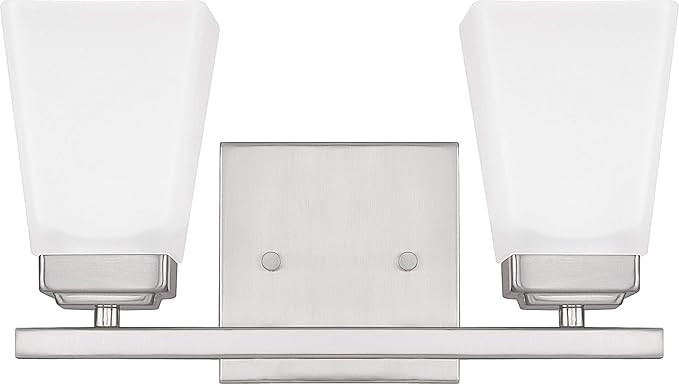 HomePlace by Capital Lighting 114421BN-334 Baxley Modern Soft White Glass Bathroom Vanity Wall Light, 2-Light 200 Total Watts, 7" H x 13" W, Brushed Nickel