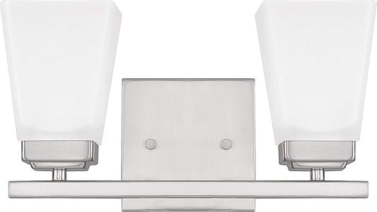 HomePlace by Capital Lighting 114421BN-334 Baxley Modern Soft White Glass Bathroom Vanity Wall Light, 2-Light 200 Total Watts, 7" H x 13" W, Brushed Nickel