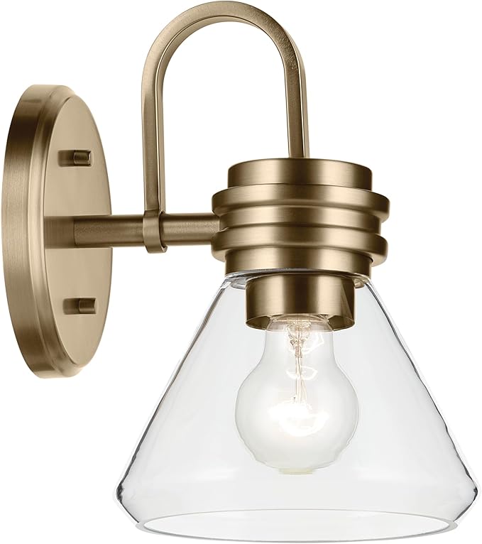 Kichler Farum 7.25" 1-Light Wall Sconce Bathroom Vanity Light Fixture with Clear Glass in Champagne Bronze for Modern Lighting Over Mirror (7.25" W x 9.5" H) 55153CPZCLR