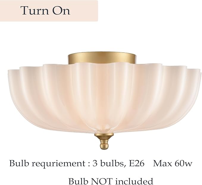 Gold Ceiling Light Fixture Brass Bedroom Flush Mount Ceiling Light Modern Gold for Entryway Bathroom Living Room Milky Glass Flower Scalloped Shade