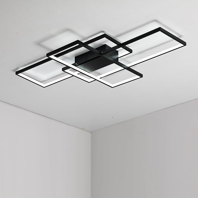 Dimmable with Remote Control LED Ceiling Light 3000K-7000K Flush Mount Luminaire Black Finished Chandelier for Living Room Dining Room Bedroom Kitchen (Black-VL17025-B-M)