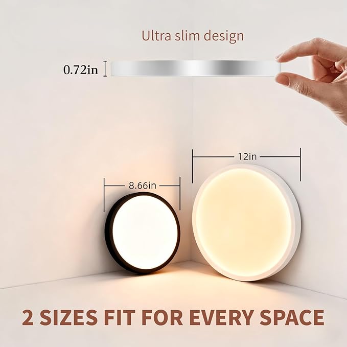 6 Pack 12 Inch LED Flush Mount Ceiling Light Fixtures, 24W 2640LM 5 CCT Selectable (2700K-6500K), Non Dimmable,Wired Integrated LED Lights for Bedroom Kitchen Hallway Apartment, White