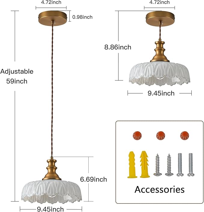 HDDFL Vintage Pendant Lights Fixture Modern Pendant Lighting Fixtures Hanging Lamp for Kitchen Island Bedroom Living Room Hallway White and Brass