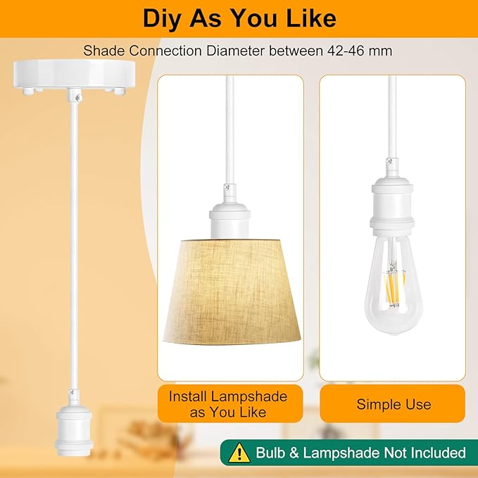 Upgraded White Pendant Light kit, UL E26/E27 Lamp Socket with Aluminium Enclosure Pendant Light Cord, Industrial Hanging Light Cord Kit with Adjustable Length, Mini Edison Retro Lamp Socket