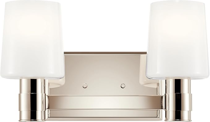 Kichler Adani 2-Light Bathroom Vanity Light Fixture, Modern Wall Mount Light with Opal Glass in Polished Nickel for Powder Room or Mirror Lighting (8.25" x 14.5"), 55175PN
