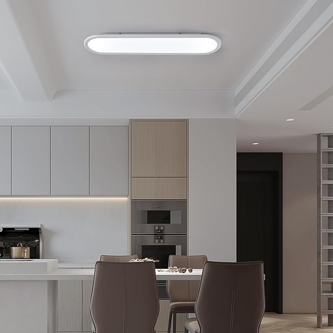 Ganeed 27.6 Inch LED Ceiling Light, High Brightness Linear Ceiling Lamps,6000K Cool White Modern Ultra Thin Low Profile Light Fixture for Bedroom Kitchen Study Room Hallway,White/36W