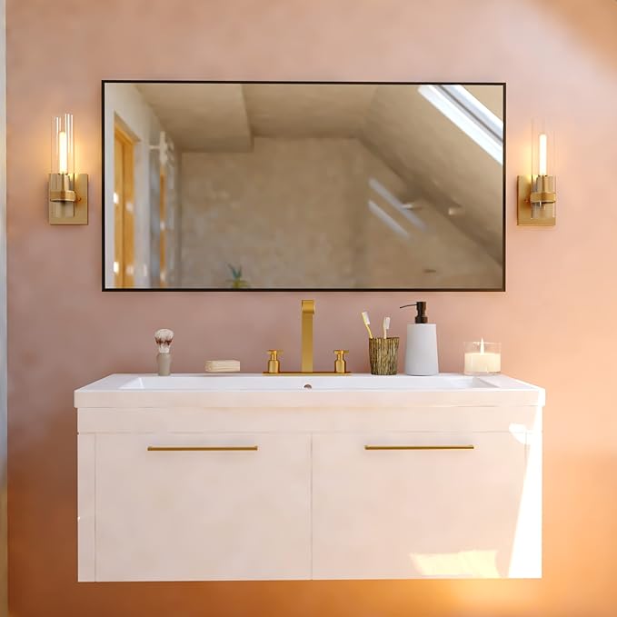 VAXCEL Bari 1 Light Satin Brass Contemporary Wall Sconce with Clear Cylinder Glass