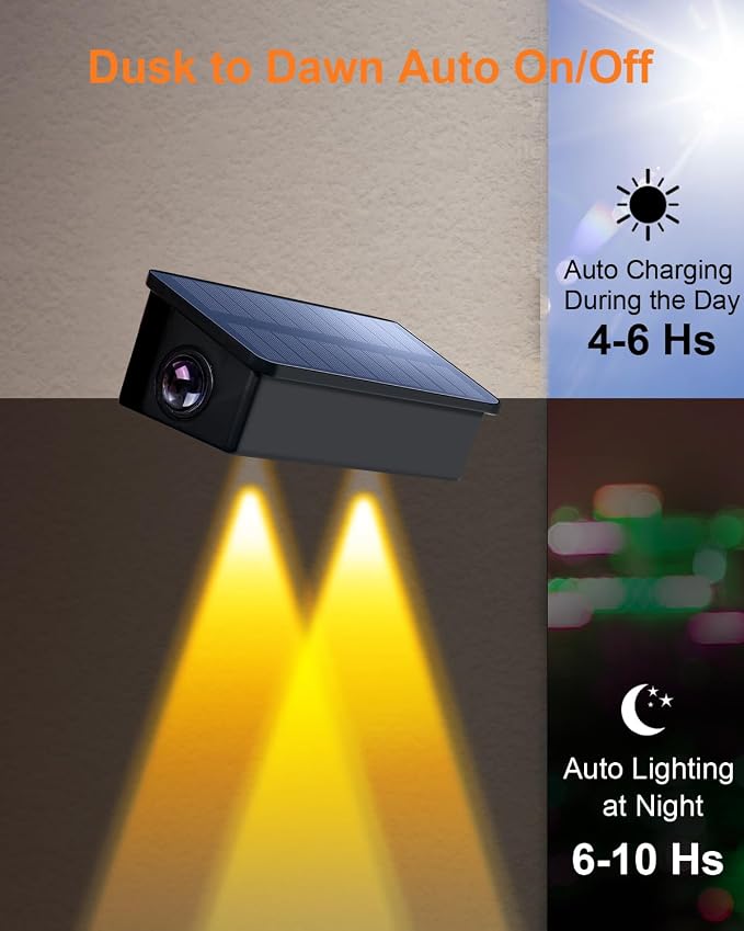 Solar Fence Lights Outdoor Waterproof LED Spot Lights, Warm White, Easy Install, Enhanced Security for Step, Wall, Deck, Patio, Yard, Stair, Walkway, Garden, Garage, Rail & Pool,DownSide-16Pack
