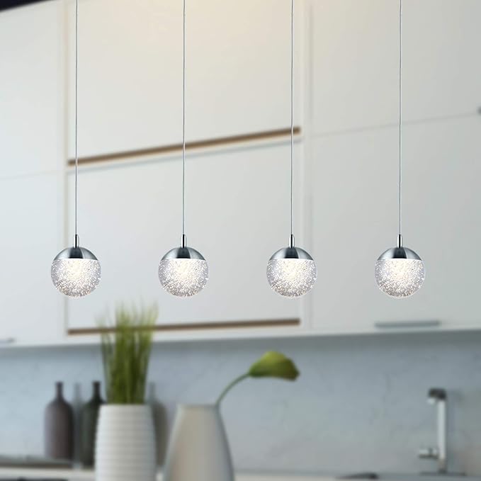 contec development Galaxy 4 Mini Pendant Crystall Ball Lighting Nickel - LED Hanging Light Fixture: Kitchen Island, Bar, Foyer - Cluster Pendants - Dimmable, Adjustable Wire, Lamp Bulb Included