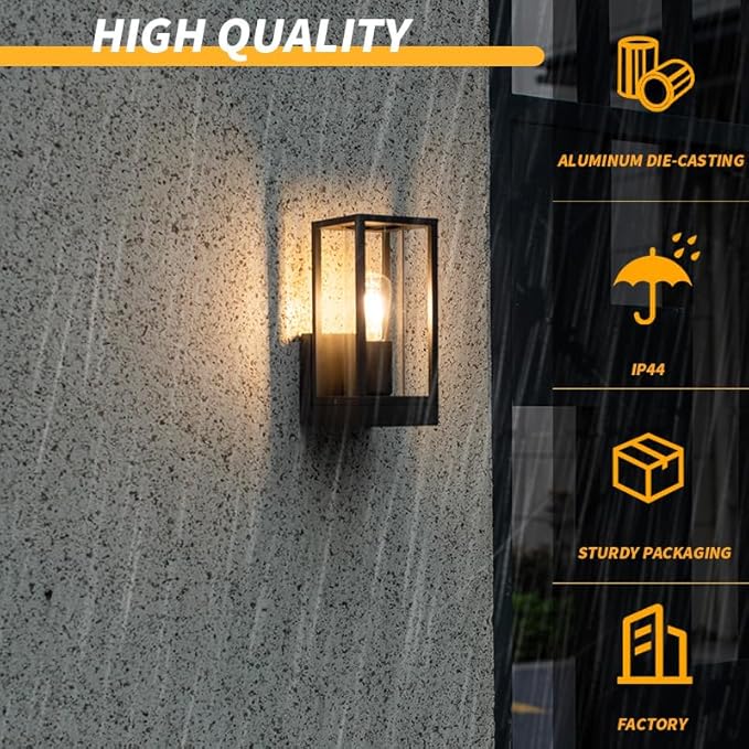 Outdoor Wall Light with Mount, Aluminum Waterproof Porch Light Fixture for Front Door, Patio,Black