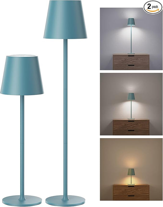 JACKYLED Cordless Table Lamps Rechargeable, 3 Adjustable Height, 5000mAh Battery Operated, 3 Colors Smooth Dimming, Portable LED Waterproof Table Lamp for Kitchen, Bedroom, Outdoor (2 Pack-Lake Blue)