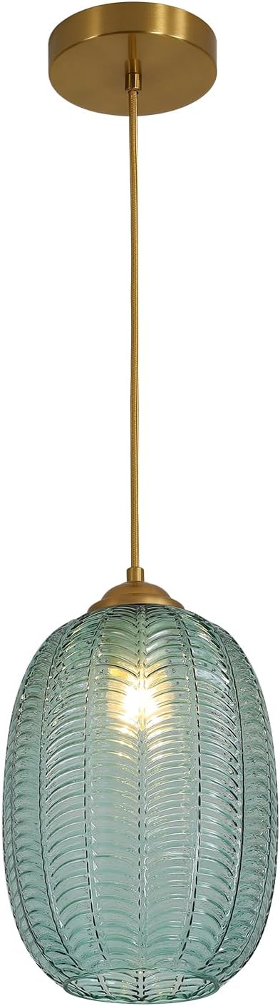 KCO Lighting Vintage Green Pendant Lights Kitchen Island Small Striped Glass Pendant Light Antique Brass Pendant Light Modern Kitchen Pendant Lighting Over Island