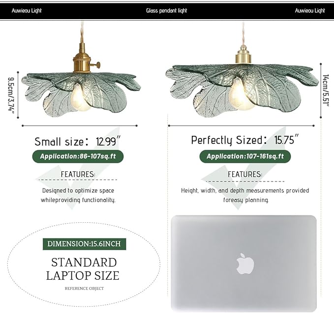 Gold Modern Brass Pendant Lights 15.74" Large Ceiling Hanging Light with Dark Green Glass Shade, Adjustable Glass Pendant Light for Dining Room Bedroom Hallway, 1-Light