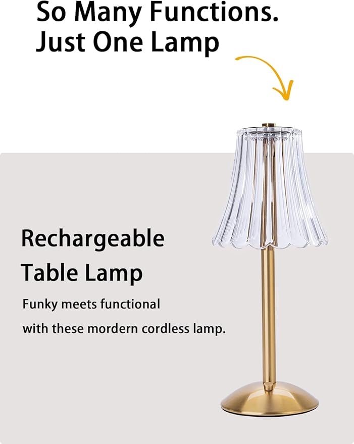 HEQET Cordless Table Lamps for Home,Table,Dining Room, Gold Rechargeable Lamps, USB Charge 12'' Tall LED Brass Portable Outdoor Indoor Table Lamp with Built-in Dimmer (Pack2 Gold Flower Lamp)