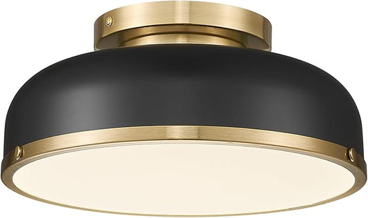 Kudos Ceiling Light, 12-inch LED Flush Mount Ceiling Light, Black and Gold Finish, 24W/1100lm Light Fixtures ceiling mount for Living Room, Bedroom, 3000K/3700K/4500K/5100K/6000K Adjustbale, KDCL15-BK