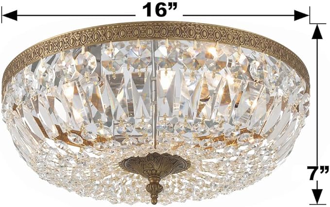 Crystorama 3 Light Spectra Crystal Olde Brass Flush Mount