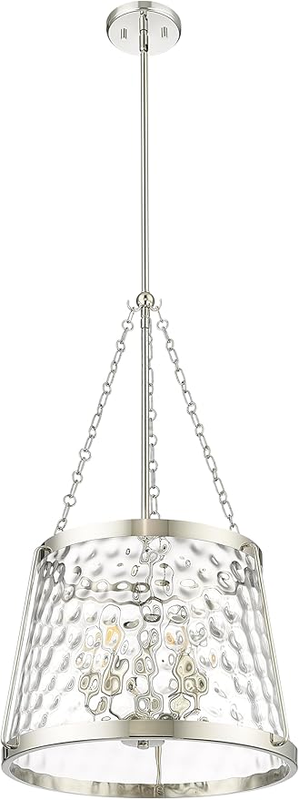 ML Lighting | Adabella Collection | 20405-PN | 5 Light Pendant in Polished Nickel Finish with Clear Hammered Glass Shade | Perfect for Kitchens, Dining Rooms, Living Rooms, Entryways, Hallways