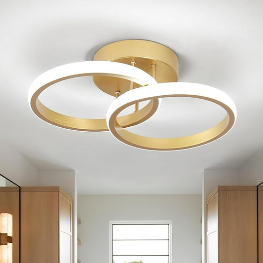 CANEOE Round Modern Led Ceiling Light Fixtures, 6000K Cool White Hallway Light Fixtures Ceiling, Bathroom Close to Ceiling Lights for Corridor Stair Aisle Lamps (Gold, 1 Pack)