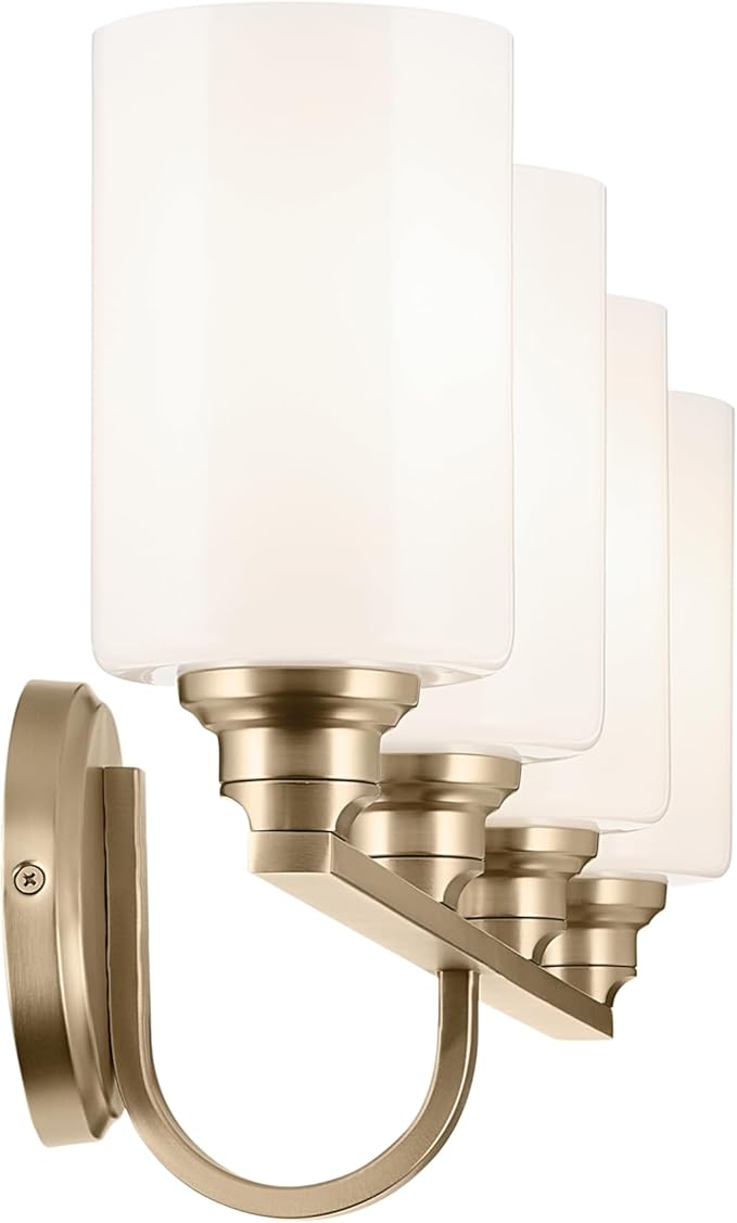 Kichler Gioe 4-Light Vanity Light Fixture with Opal Glass in Champagne Bronze, Wall Mounted Bathroom Light for Mirror, Damp Rated (32.25" x 10.5" x 6.75"), 55227CPZ