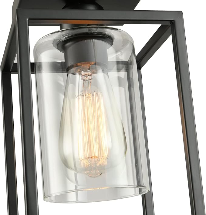 2 Pack Semi Flush Mount Ceiling Light, Black Metal Frame with Clear Glass Shade, Farmhouse Light Fixture for Kitchen, Island, Entryway, Porch, Foyer, Dining Room
