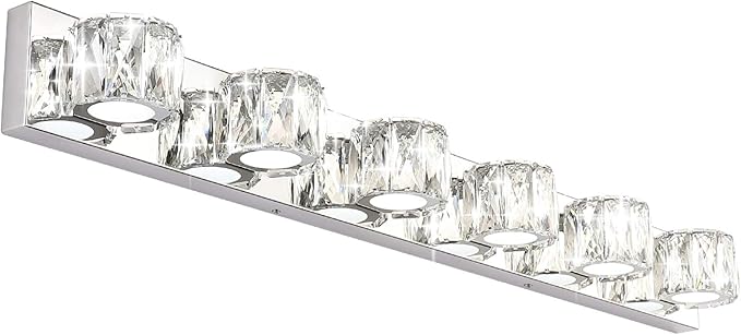 Aipsun 6 Lights 41in Crystal Vanity Lights Over Mirror Long Bathroom Lighting Fixture Modern LED Vanity Light for Bathroom,White Light 6000K