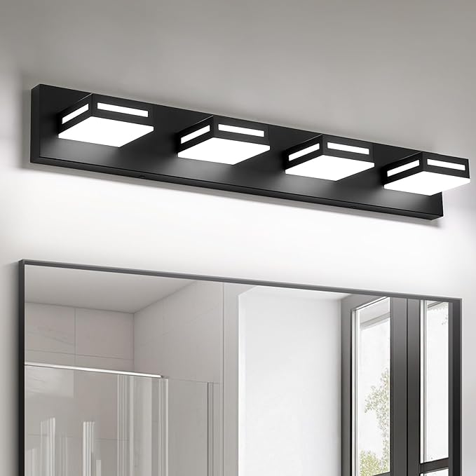 LED Modern Bathroom Light Fixtures, 4-Light 30-Inch Dimmable 5CCT Adjustable Matte Black Vanity Lights for Bathroom Lighting Fixtures Over Mirror, 350° Rotatable Wall Lamp