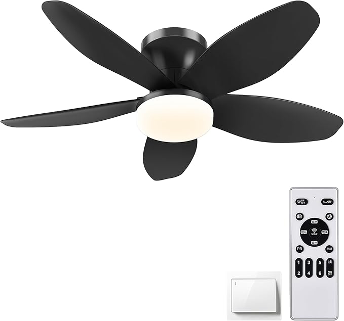 36" Low Profile Ceiling Fan with Lights & Remote, 6-Speed Wind, Dimmable 3-Color LED, Reversible DC Motor,Timer, Memory Function for Bedroom/Living Room/Patio Use (Black)