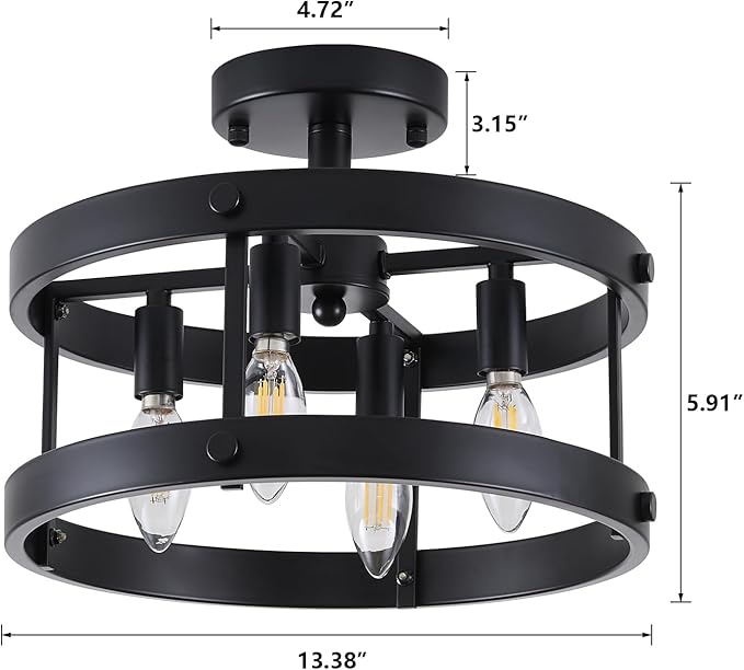Modern Black fixtures light Close to Ceiling,Farmhouse 4-Light Semi-Flush Mount Pendant Light,Industrial Metal Ceiling Light for Kitchen Entryway Dining Laundry Room Dining Room Hallway UL-Listed