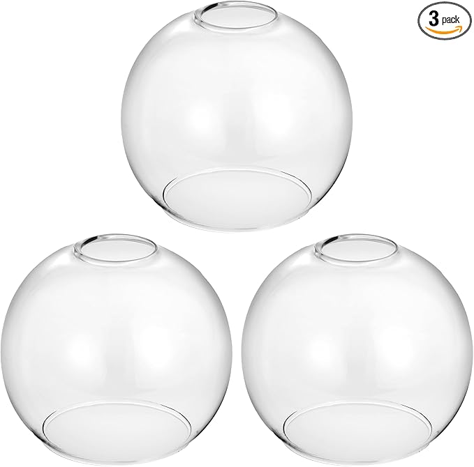 3 Pack Clear Glass Shade Replacements, Globe Glass Lamp Shade Covers for Light Fixtures, 1.65 In Fitter 5.1 In Height 5.9 In Diameter Globes Lampshades for Wall Sconces Chandelier Pendant Lights