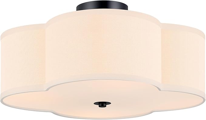 VONLUCE Semi-Flush Mount Ceiling Light, 15.8" Modern 4-Light Ceiling Light Fixture with White Clover-Shaped Shade 4 E26 Sockets for Bedroom Entryway Living Room, Black Finish, ETL Certificated