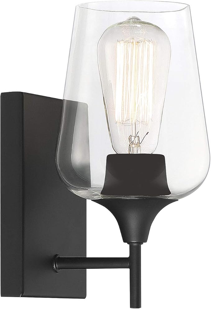 Savoy Essentials 9-4030-1-BK Octave Bohemian Clear Glass Wall Sconce, 1-Light 60 Watt, 10" H x 5" W, Black