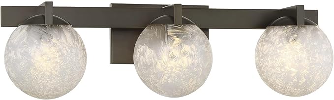 Savoy House 8-1017-3-15 Darien Contemporary Ice Glass Bathroom Vanity Wall Light, 3-Light 180 Total Watts, 7" H x 25" W, Mediterranean Bronze