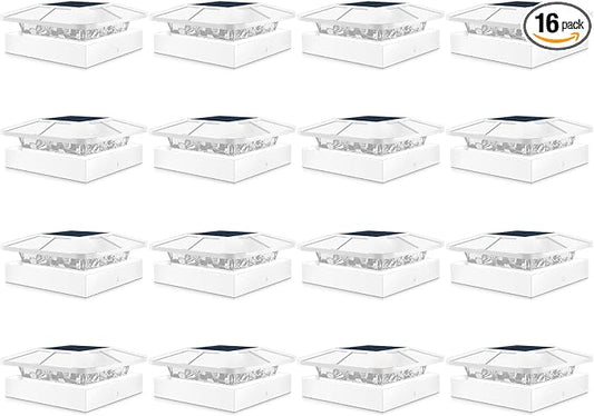 Peasur 4x4 Solar Post Cap Lights Outdoor with 3 Modes, 16 Packs White Fence Light Solar Powered Waterproof, Wood/Vinyl Deck Post Lights for Yard Garden Patio Porch Outside