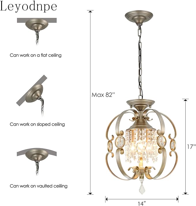 Antique Silver K9 Crystal Chandelier for Dining Room, 3-Light 14 Inch Rustic Flush Mount Ceiling Light Fixture,Vintage Bronze Hanging Pendant Lighting for Kitchen Island,Living Rooms, Foyer