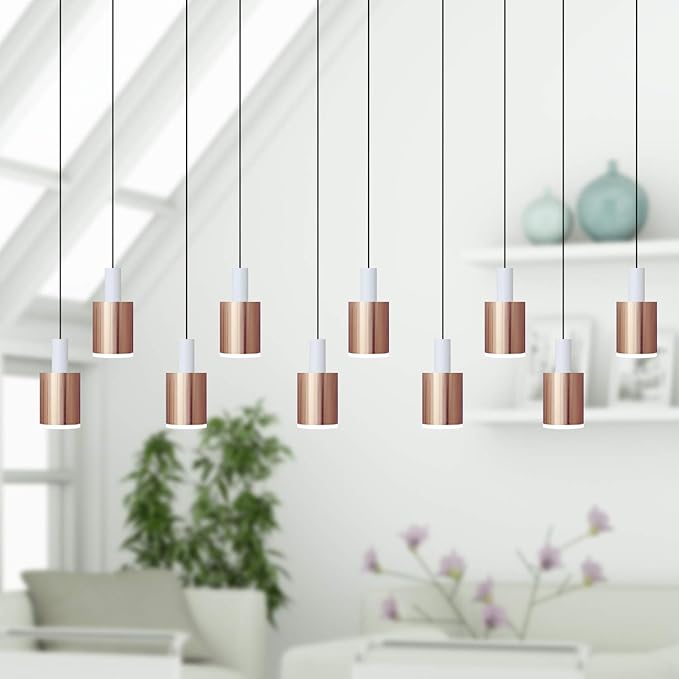 Virgo 10 Mini Pendant Lighting White-Copper - LED Hanging Light Fixture for Kitchen Island, Bar, Foyer - Cluster Pendants - Dimmable, Adjustable Wire, Lamp Bulb Included
