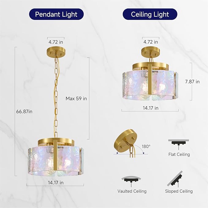Gold Glass Chandelier for Dining Room,3 Light Pendant Lighting Modern Kitchen Chandeliers Over Table Drum Light Fixture Ceiling Hanging Round Chandelier for Bedroom Living room Entryway Foyer Bathroom